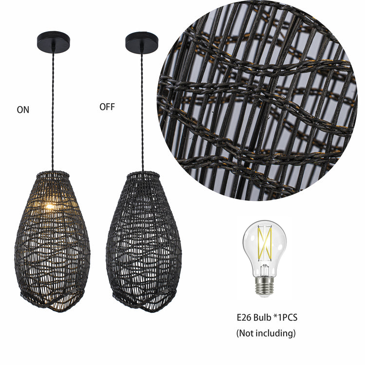 Kyoto 1-Light Rattan Pendant, Coastal Boho Japandi - Handwoven