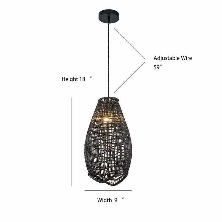Kyoto 1-Light Rattan Pendant, Coastal Boho Japandi - Handwoven