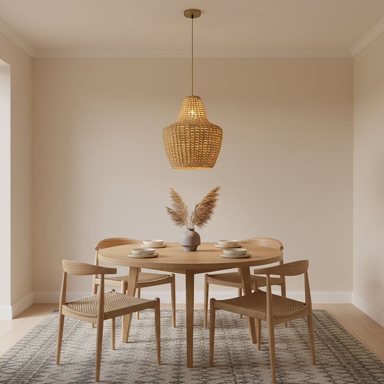 Mika 1-Light Rattan Pendant, Modern Coastal Boho - Handwoven