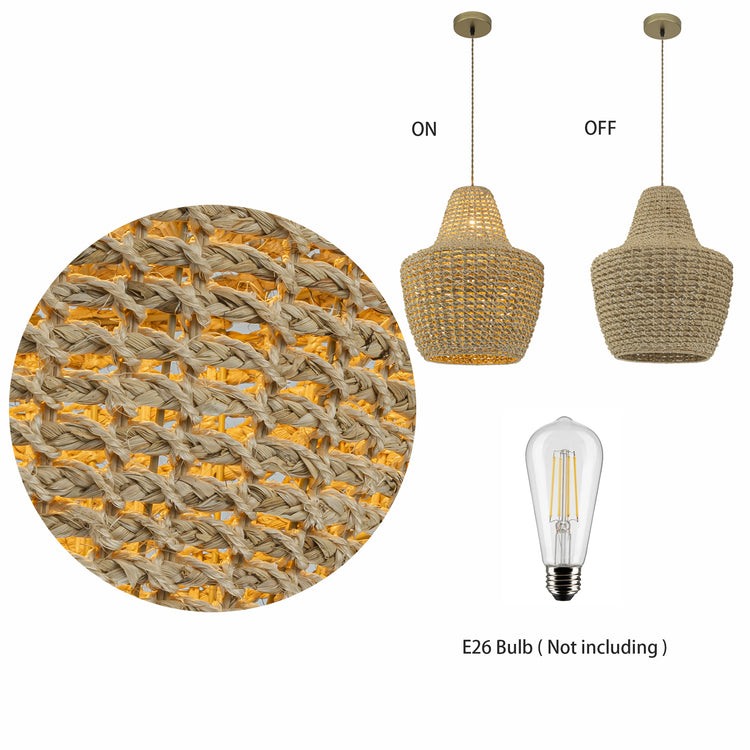 Mika Handwoven Rattan Pendant Light, Modern Coastal Boho Natural Fiber Lighting