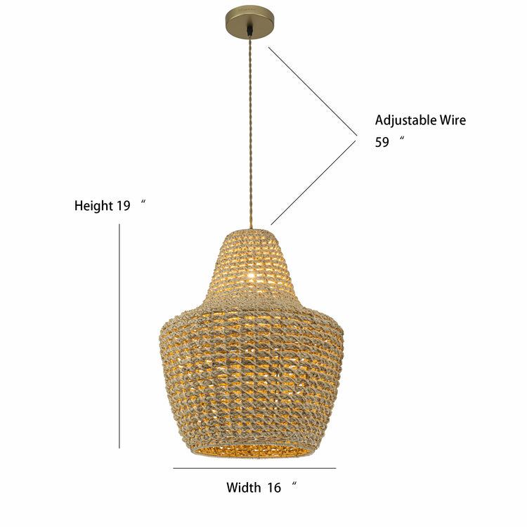 Mika 1-Light Rattan Pendant, Modern Coastal Boho - Handwoven