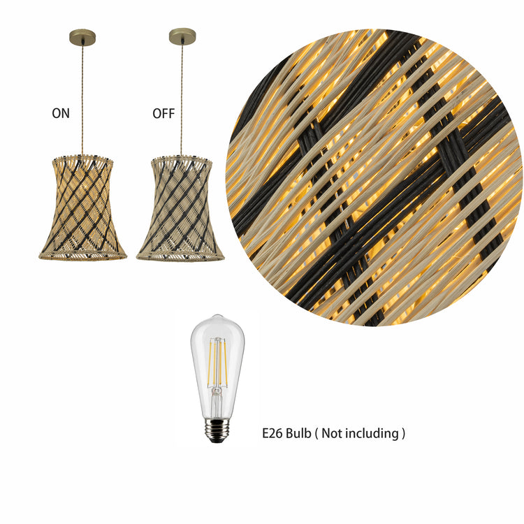 Yori Hourglass Rattan Pendant Light, Coastal Boho Handwoven Natural Shade