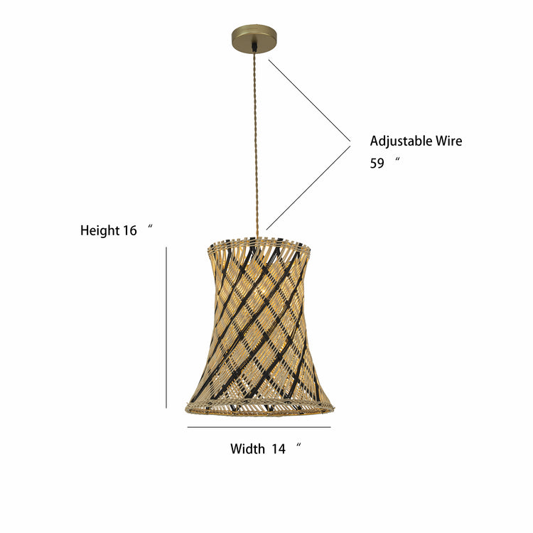 Yori 1-Light Rattan Hourglass Pendant, Coastal Boho - Handwoven