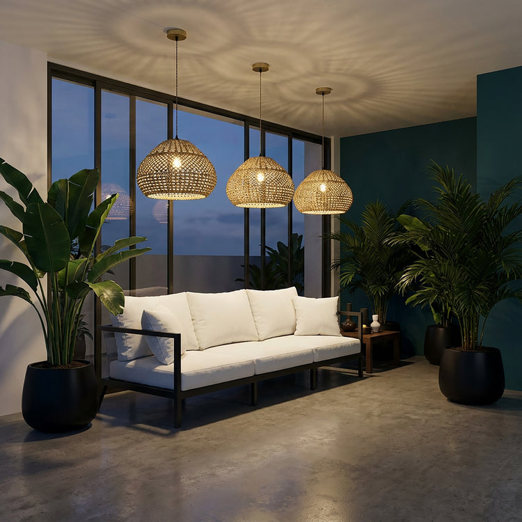 Homa Handwoven Rattan Pendant Light, Coastal Rustic Natural Fiber Shade