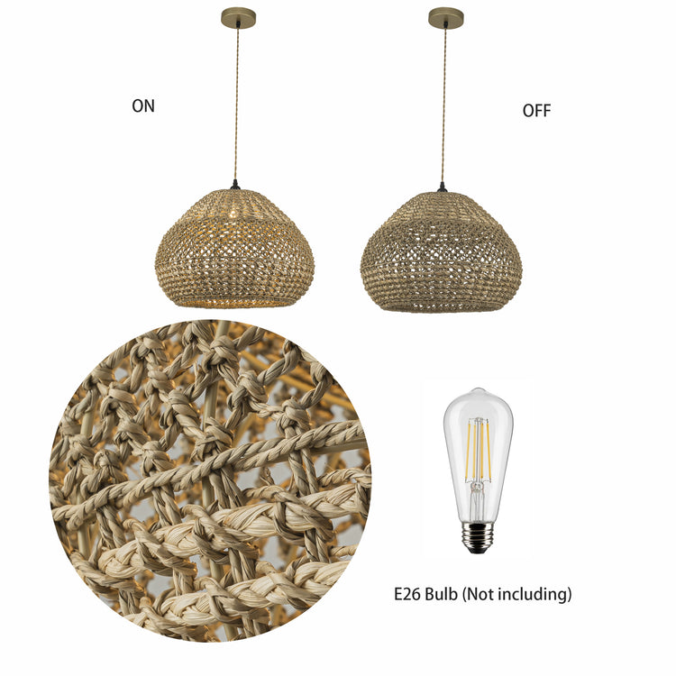 Homa 1-Light Rattan Pendant, Coastal Boho Rustic - Handwoven