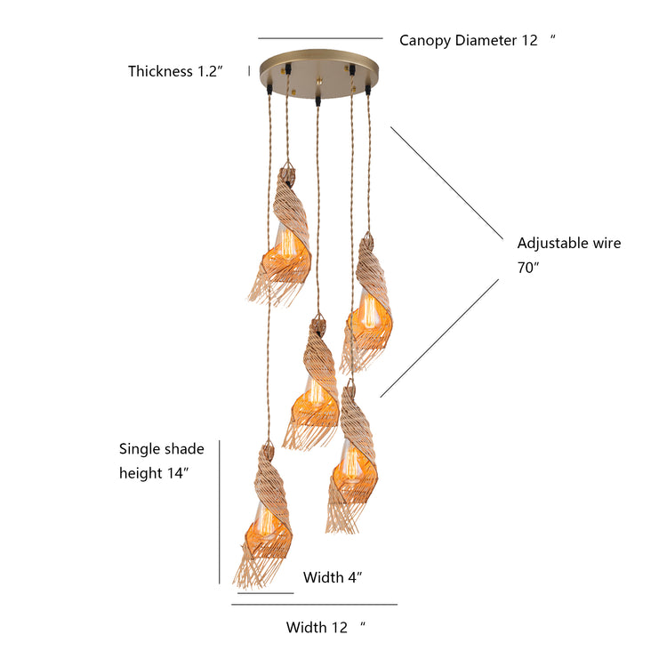 Dena 5-Light Multi Pendant Modern Rattan Cluster Chandelier