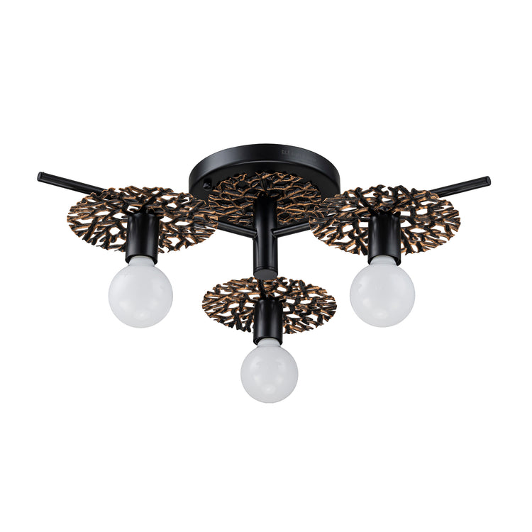 Evelyn 3-Light Rustic Farmhouse Semi Flush Mount Ceiling Light Antique Brushed Black