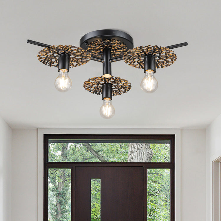 Evelyn 3-Light Rustic Farmhouse Semi Flush Mount Ceiling Light Antique Brushed Black