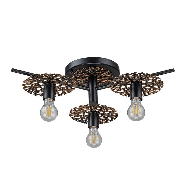 Evelyn 3-Light Rustic Farmhouse Semi Flush Mount Ceiling Light Antique Brushed Black