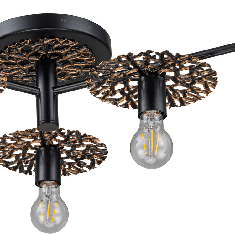 Evelyn 3-Light Rustic Farmhouse Semi Flush Mount Ceiling Light Antique Brushed Black