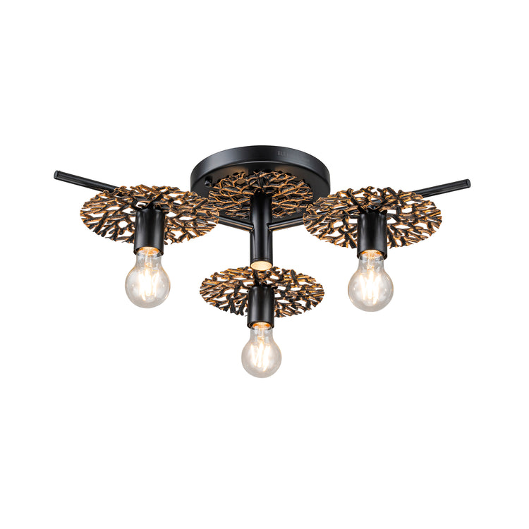 Evelyn 3-Light Rustic Farmhouse Semi Flush Mount Ceiling Light Antique Brushed Black