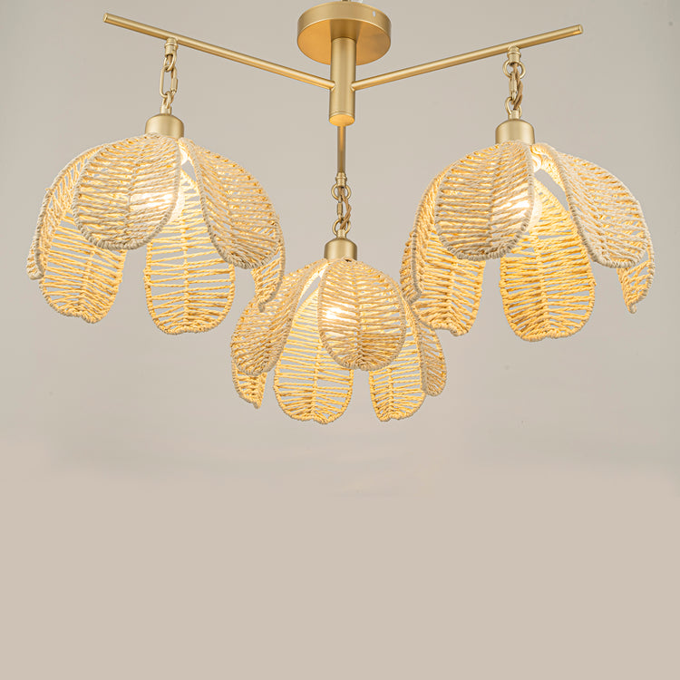 Cali 3-Light Rattan Floral Semi Flush Mount, Coastal Boho - Handwoven