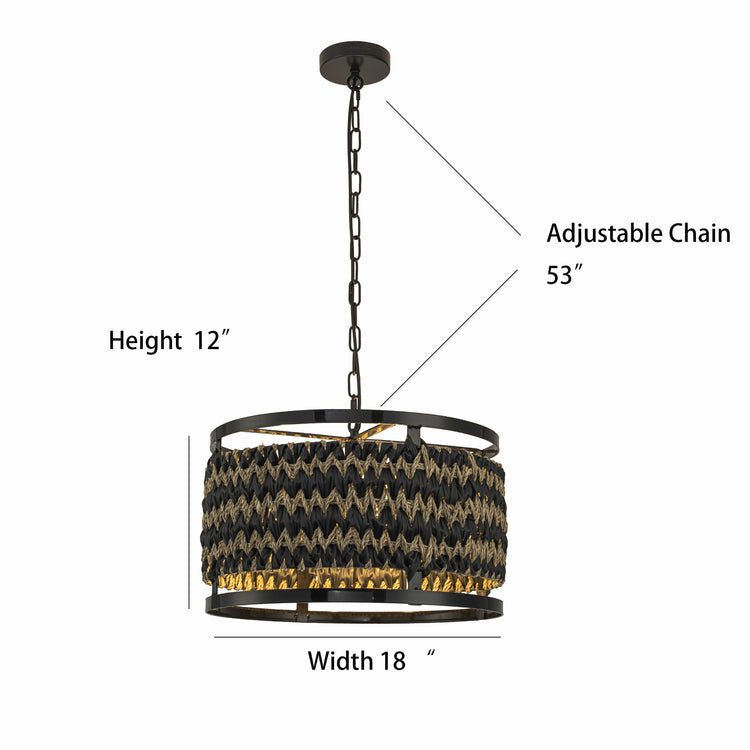 Amara 3-Light Wicker Drum Pendant, Rustic Boho - Handwoven