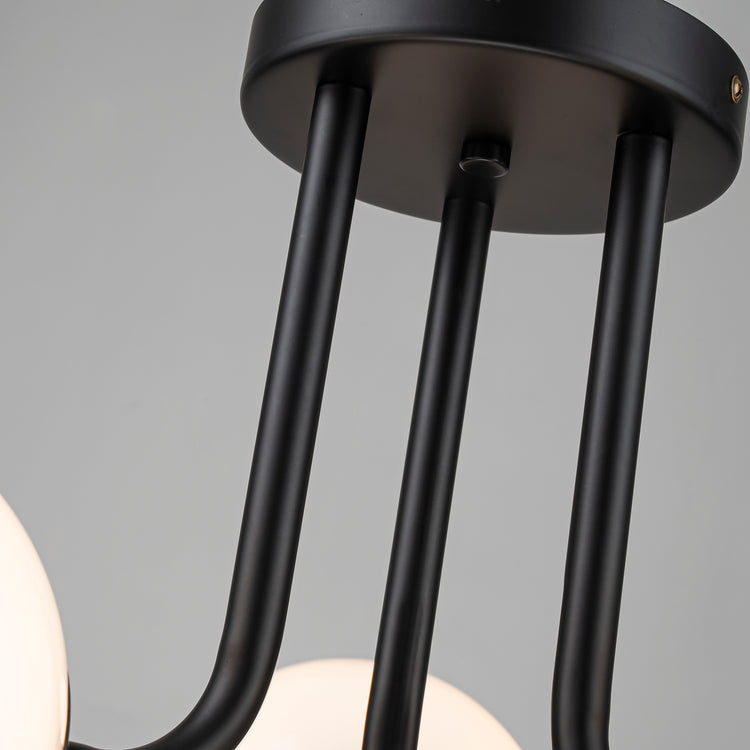 Elio Mid Century 3-Light Modern Semi-Flush Mount Ceiling Light With Marbled Globe Glass Shades Matte Black