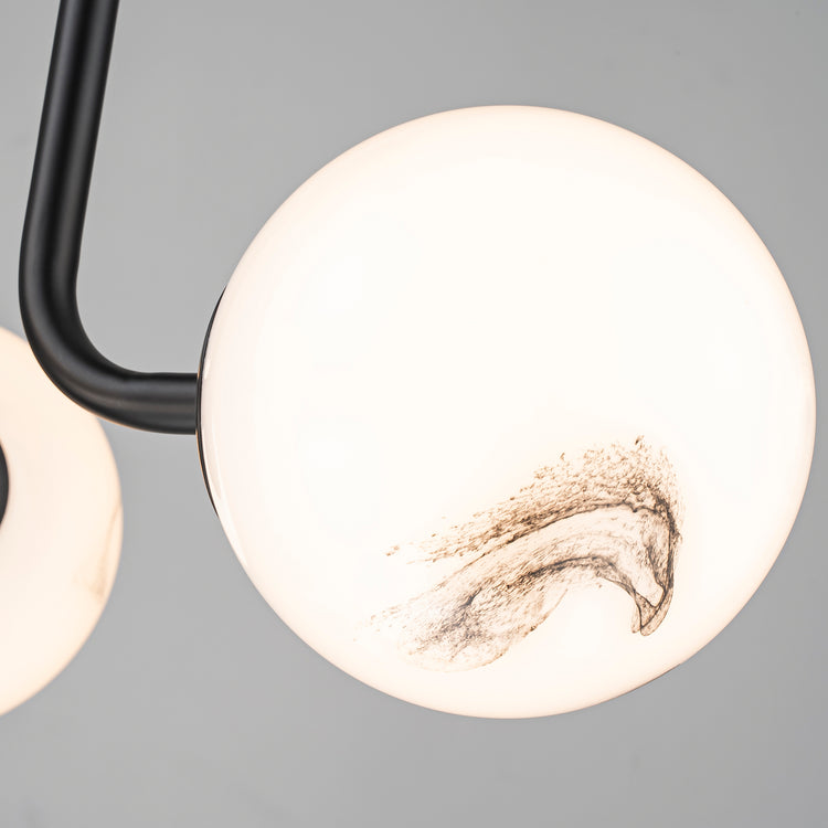 Elio Mid Century 3-Light Modern Semi-Flush Mount Ceiling Light With Marbled Globe Glass Shades Matte Black