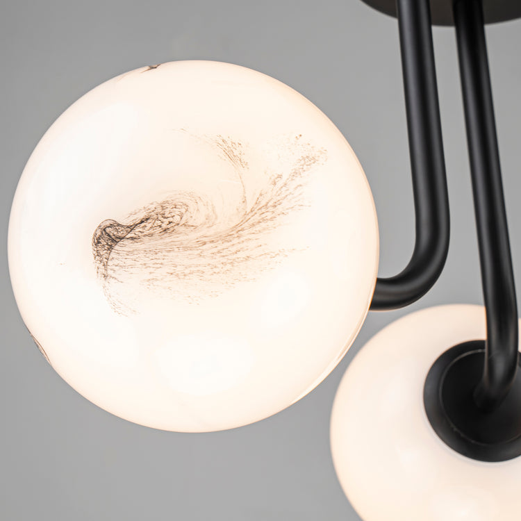 Elio Mid Century 3-Light Modern Semi-Flush Mount Ceiling Light With Marbled Globe Glass Shades Matte Black
