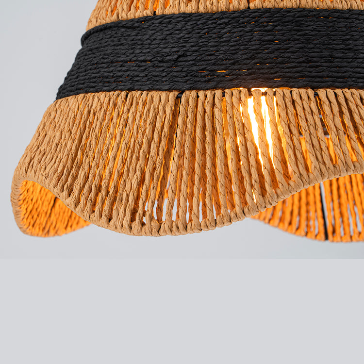 Marina 1-Light Farmhouse Woven Cone Hanging Light in Brass