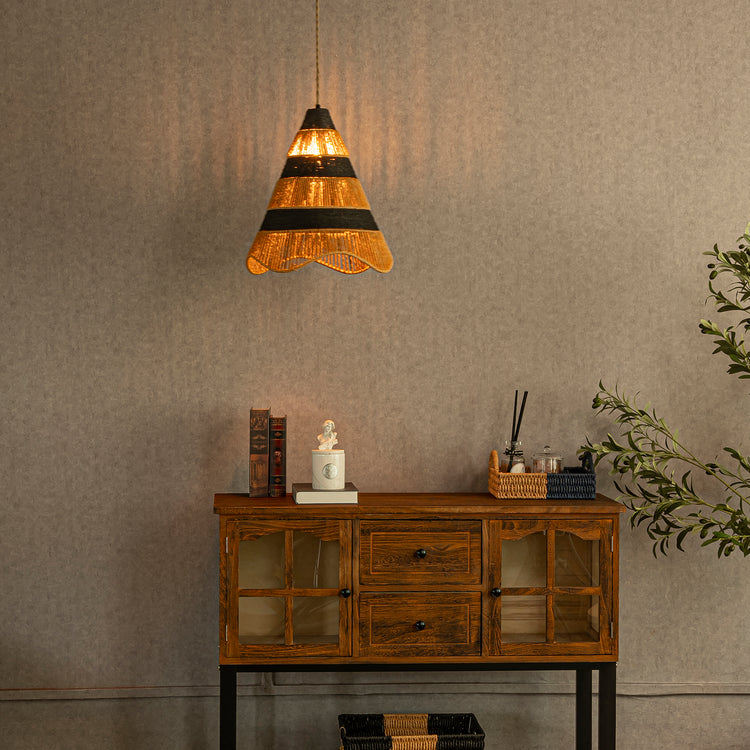 Marina 1-Light Farmhouse Woven Cone Hanging Light in Brass