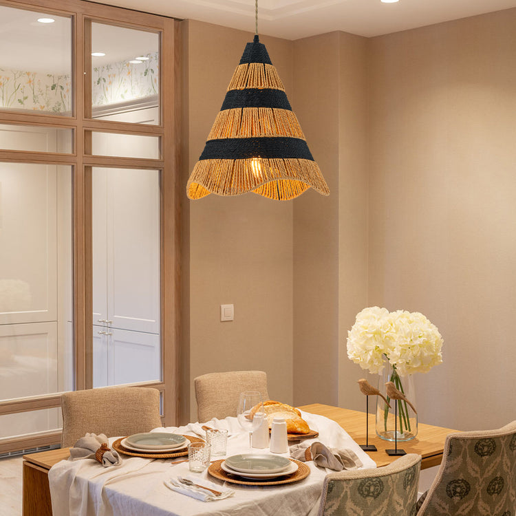 Marina 1-Light Farmhouse Woven Cone Hanging Light in Brass