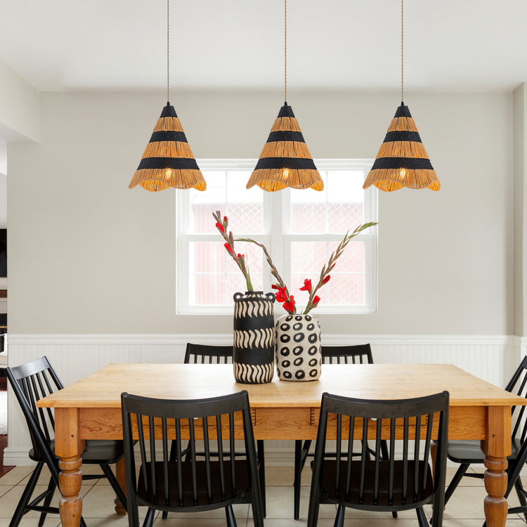 Marina 1-Light Farmhouse Woven Cone Hanging Light in Brass