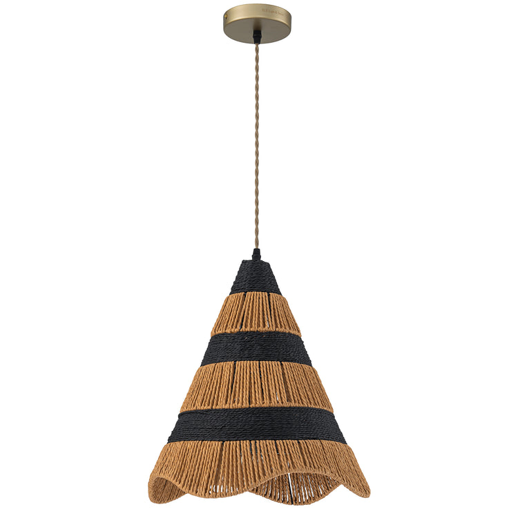 Marina 1-Light Farmhouse Woven Cone Hanging Light in Brass