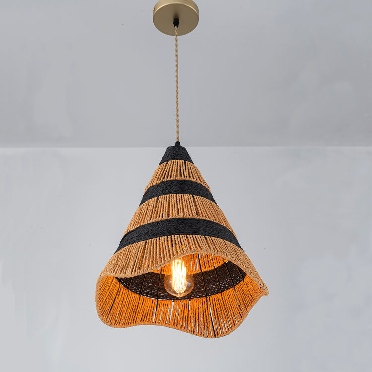 Marina 1-Light Farmhouse Woven Cone Hanging Light in Brass