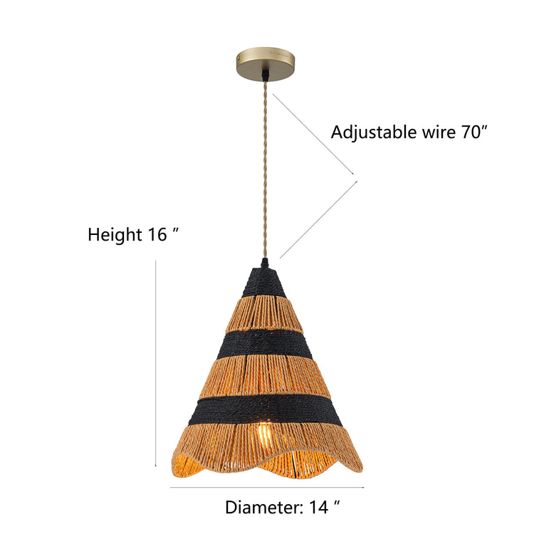 Marina 1-Light Farmhouse Woven Cone Hanging Light in Brass