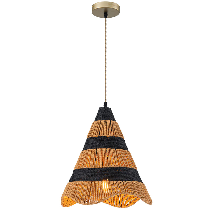 Marina 1-Light Farmhouse Woven Cone Hanging Light in Brass
