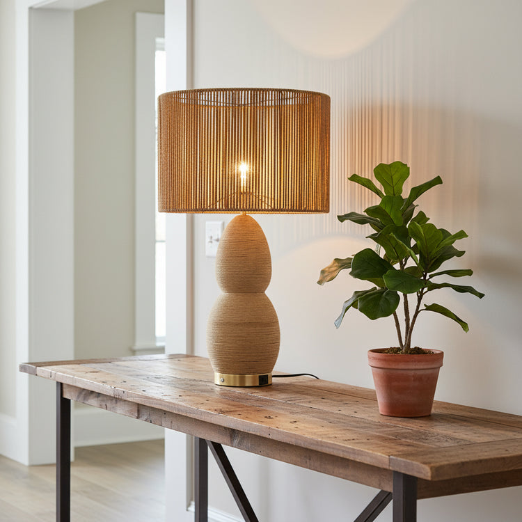 Brise 27 in. Rattan Table Lamp with USB 3-Way Touch Dimmer