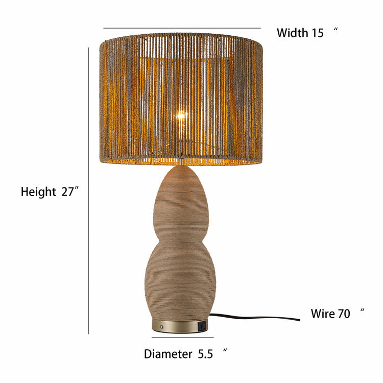 Brise 27 in. Rattan Table Lamp with USB 3-Way Touch Dimmer