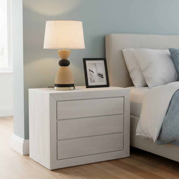 Flora 24 in. Rattan Table Lamp with USB 3-Way Touch Dimmer with Linen shade