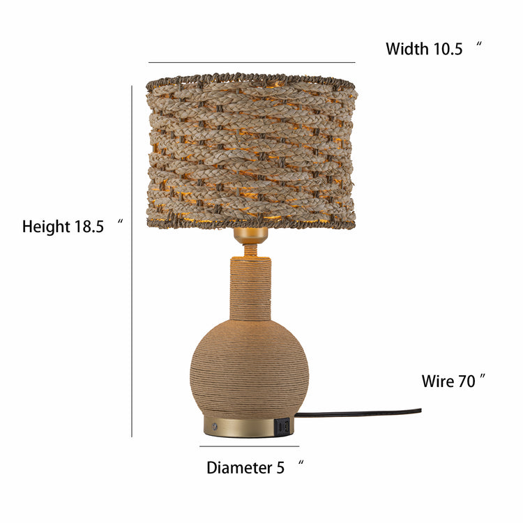 Amber 19 in. Rattan Table Lamp with USB 3-Way Touch Dimmer