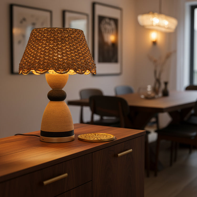 Flora 24 in. Rattan Table Lamp with USB 3-Way Touch Dimmer