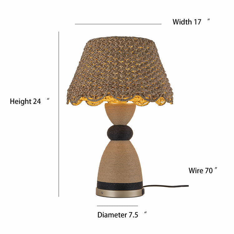 Flora 24 in. Rattan Table Lamp with USB 3-Way Touch Dimmer