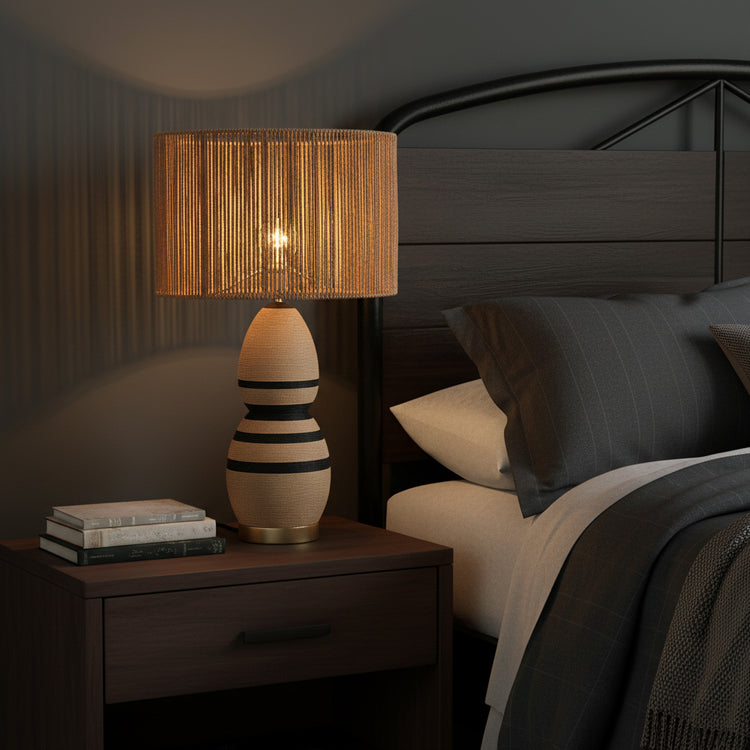 Brise 27 in. Rattan Table Lamp with USB 3-Way Touch Dimmer Brown & Black
