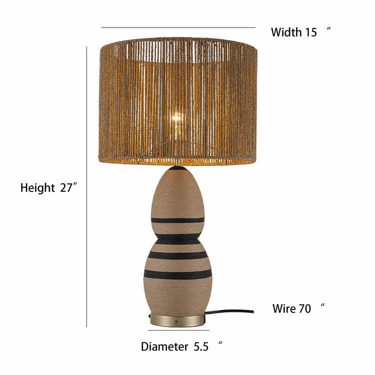 Brise 27 in. Rattan Table Lamp with USB 3-Way Touch Dimmer Brown & Black