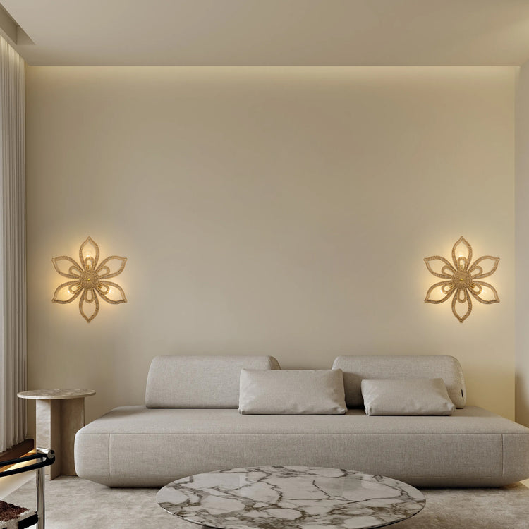 Daisy 3-light Modern Coastal Rattan Wall Sconce Flower Wall Decor Light