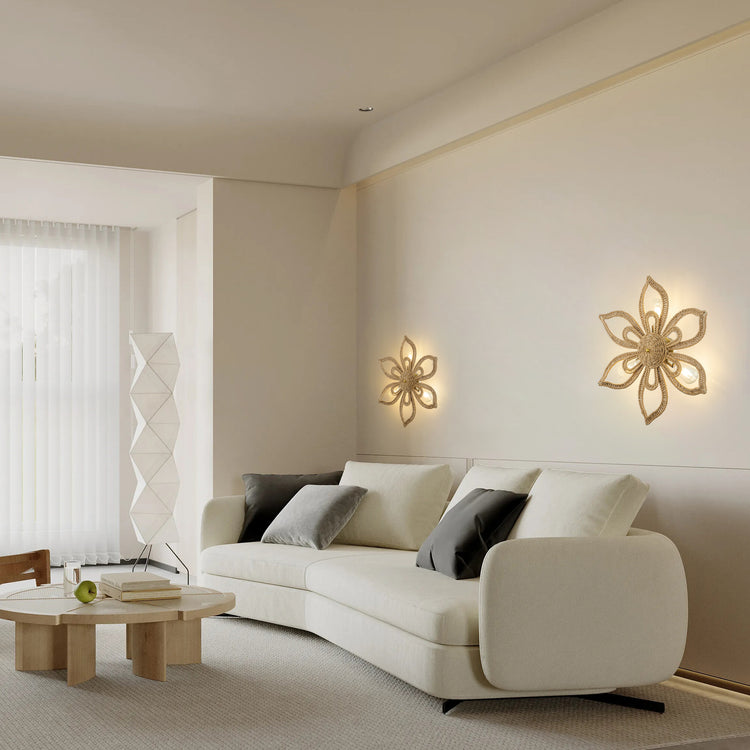 Daisy 3-light Modern Coastal Rattan Wall Sconce Flower Wall Decor Light