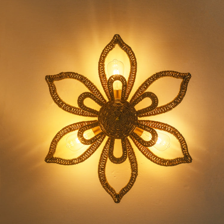 Daisy 3-light Modern Coastal Rattan Wall Sconce Flower Wall Decor Light