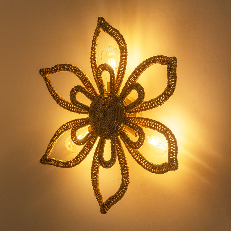 Daisy 3-light Modern Coastal Rattan Wall Sconce Flower Wall Decor Light