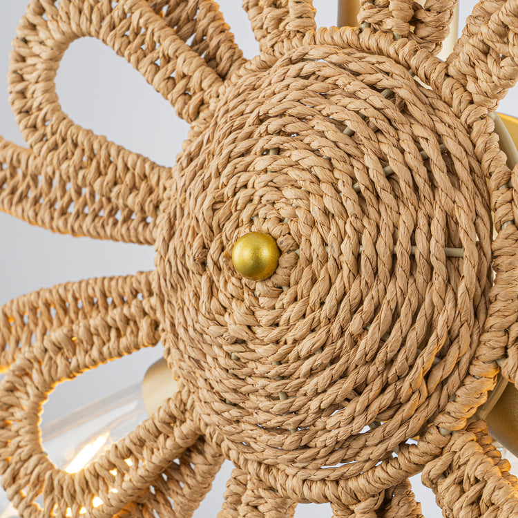 Daisy 3-light Modern Coastal Rattan Wall Sconce Flower Wall Decor Light