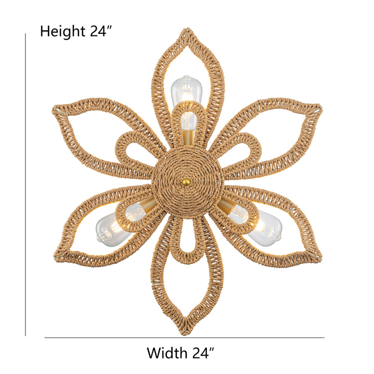 Daisy 3-light Modern Coastal Rattan Wall Sconce Flower Wall Decor Light