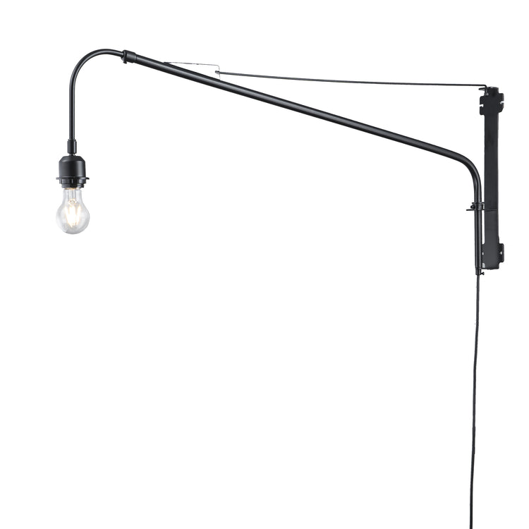 Vienna Plug-In Adjustable Swing Arm Wall Lamp in Matte Black Extendable Arm Rattan Shade