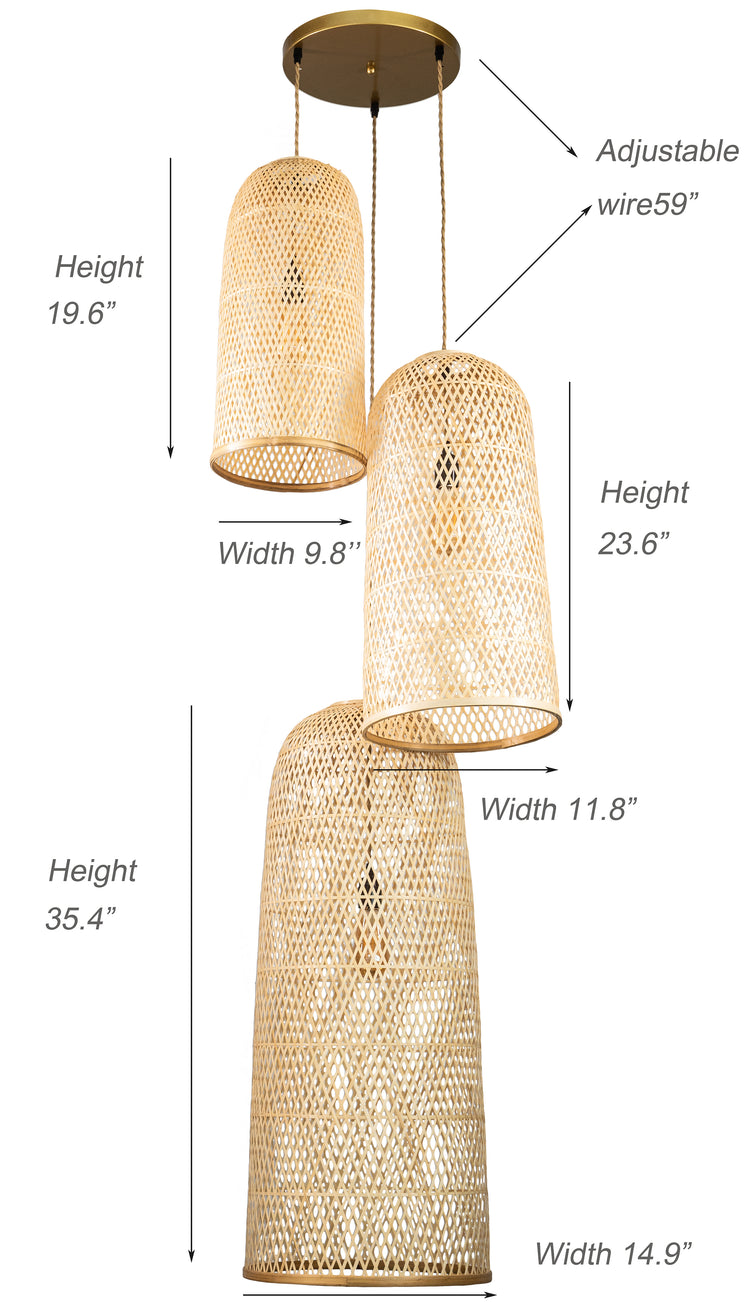 Three Lights Rattan Pendant Light