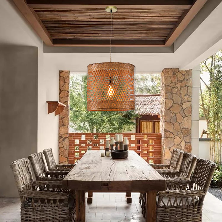 Rattan unique cylinder pendant light