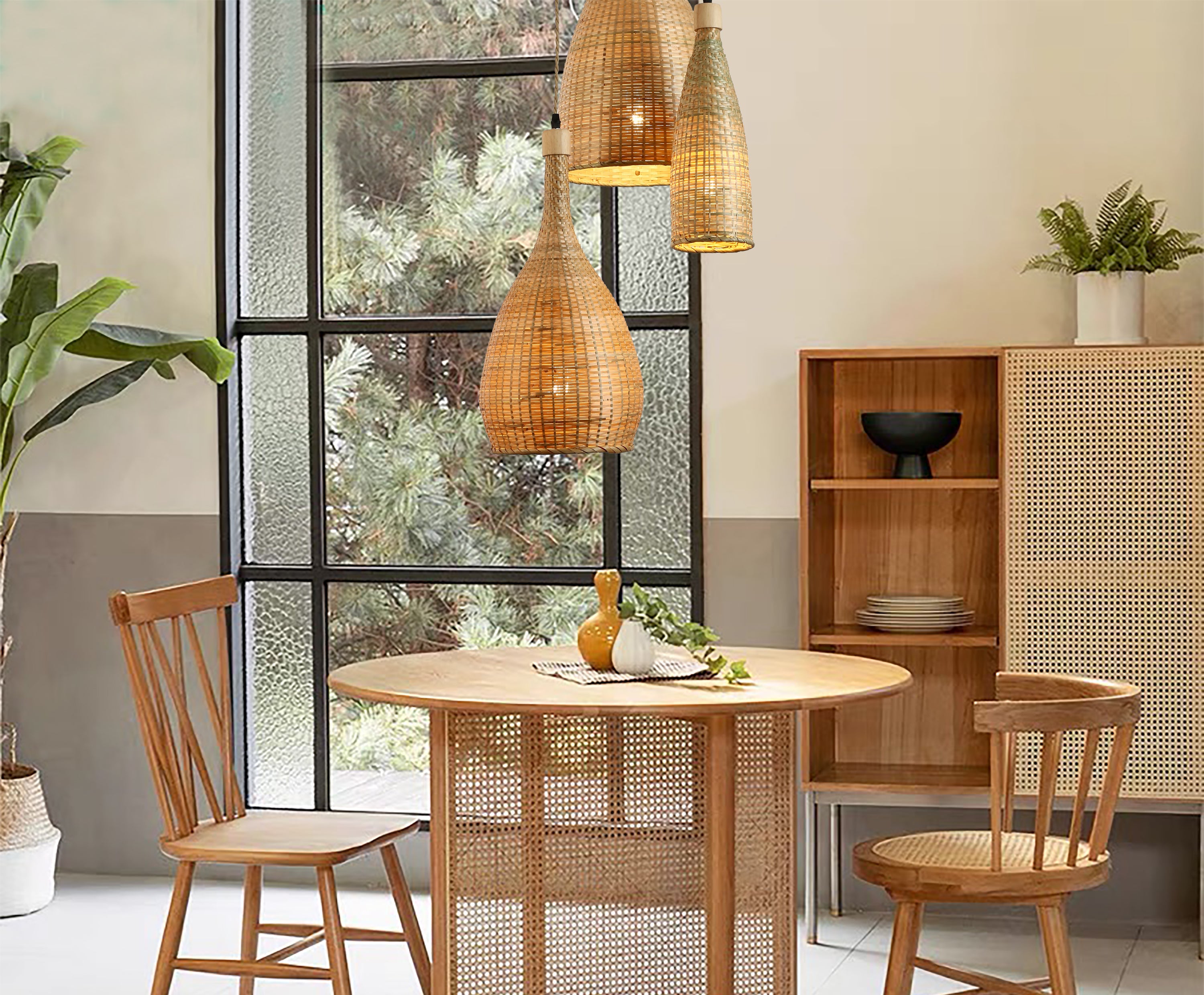 3 light rattan pendant top