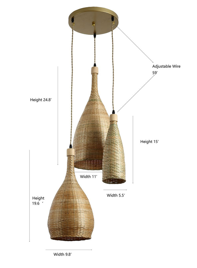 Ele Three Lights Rattan Pendant