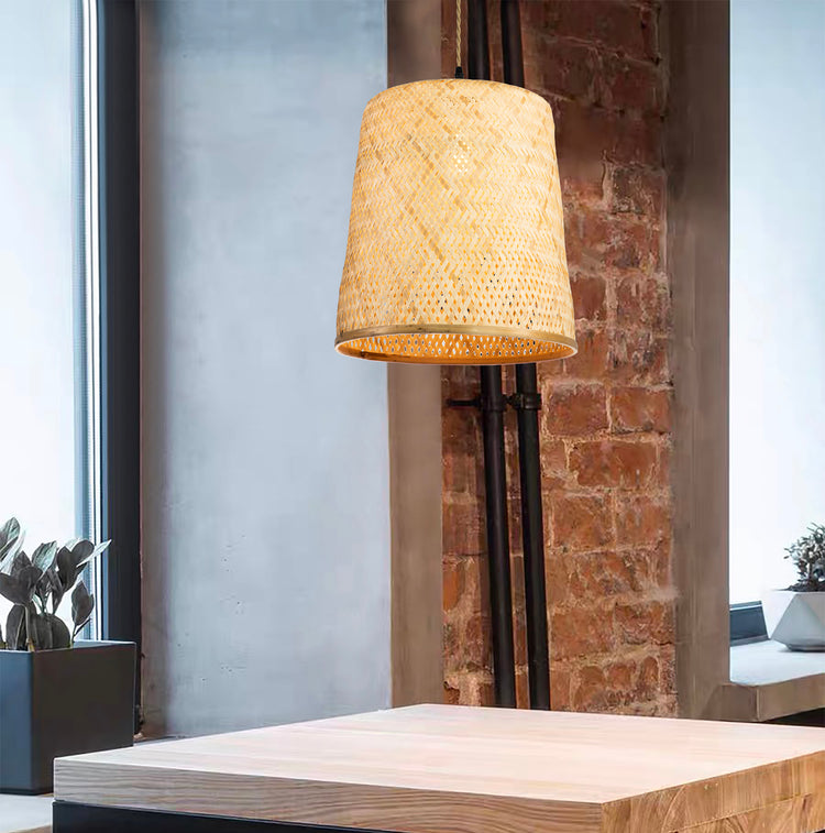 Rattan Cylinder Hanging Pendant Light