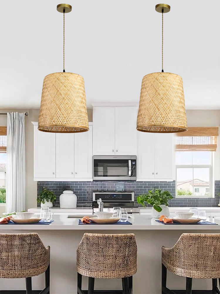 Rattan Cylinder Hanging Pendant Light