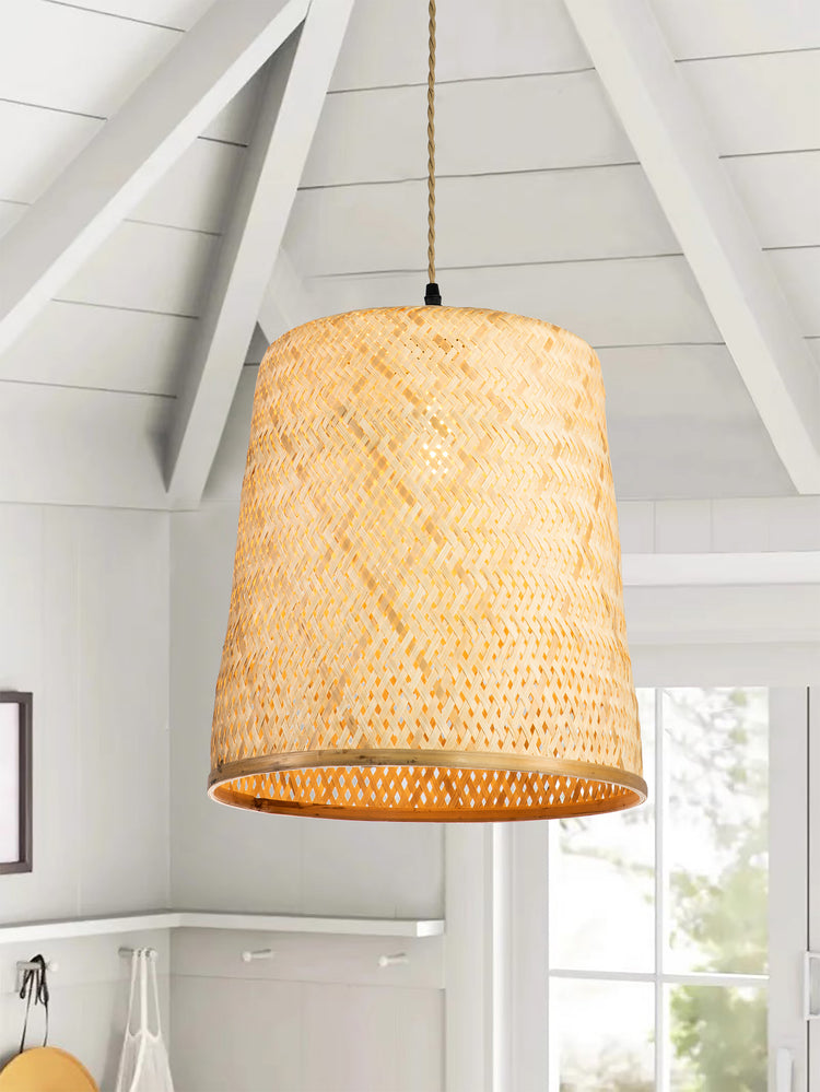 Rattan Cylinder Hanging Pendant Light